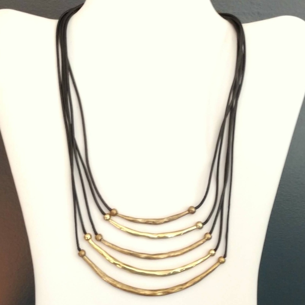 Chico's hammered graduated metal bar necklace NWT